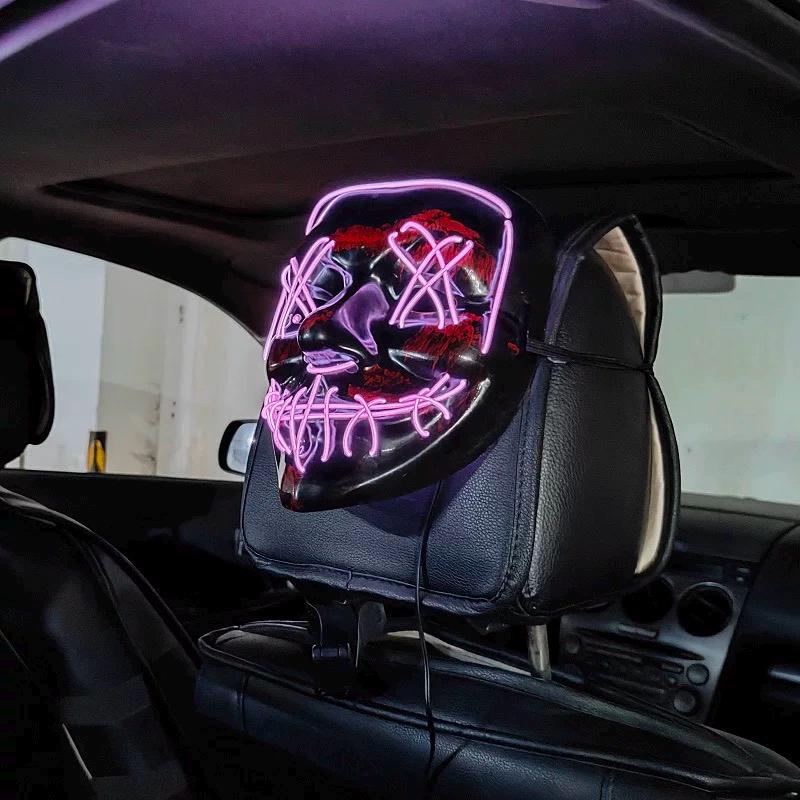 LED Neon Horror Mask – Scary Purge-Style Light-Up Mask for Halloween, Festivals & Cosplay
